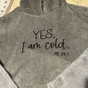 Gray Fleece Hoodie with Text